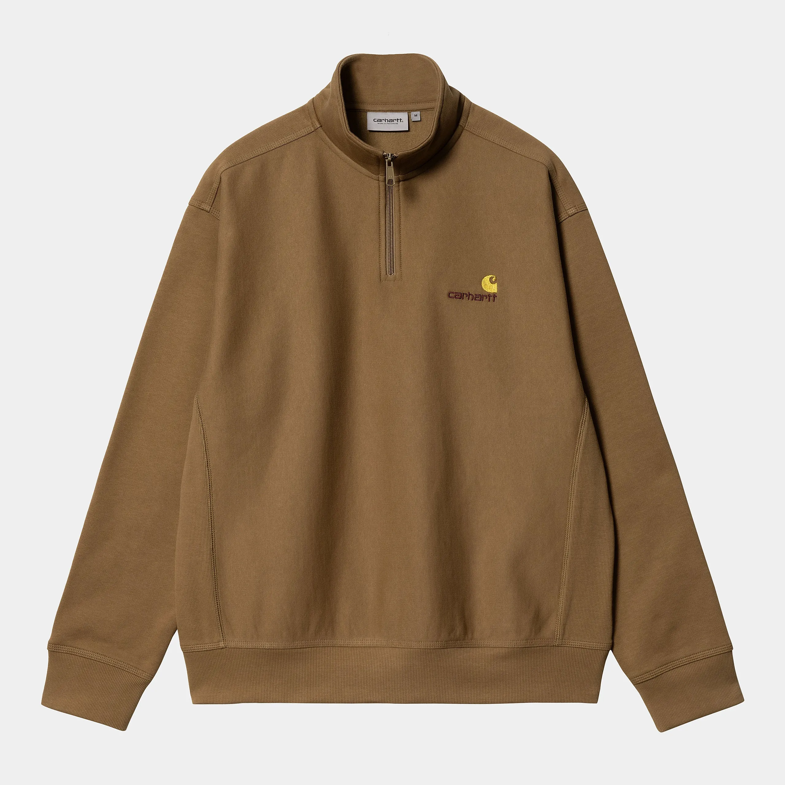 Carhartt WIP Mens Half Zip American Script Sweat Top - Hamilton Brown sold by The Foot Factory