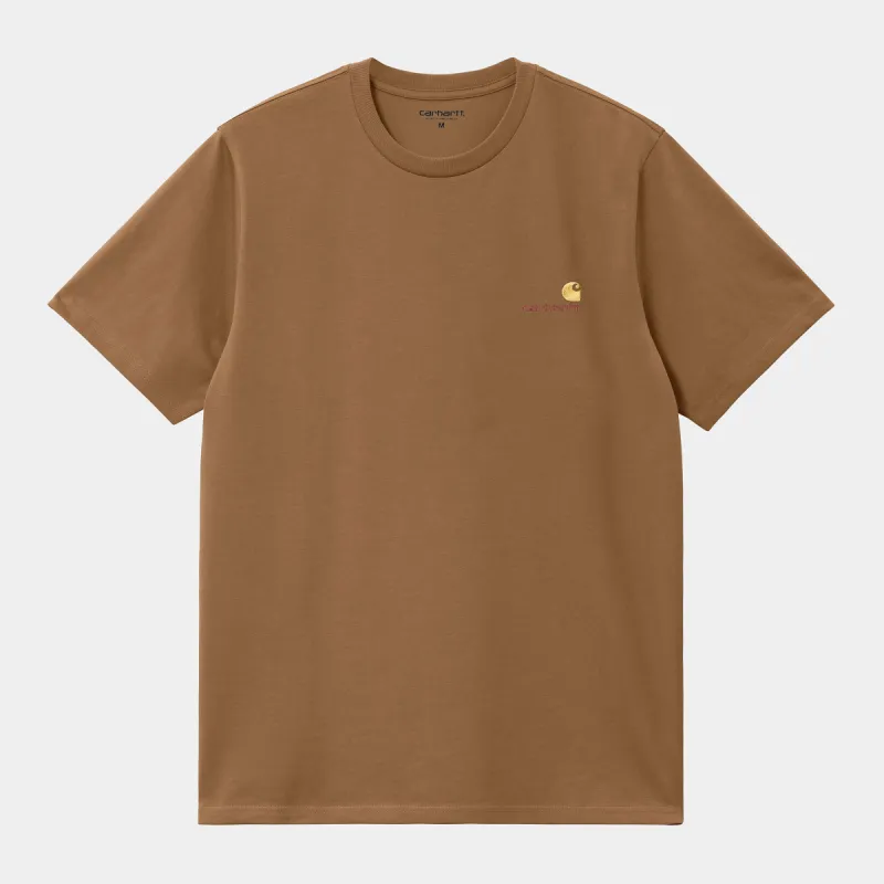 Carhartt WIP Mens Short Sleeved American Script T-Shirt - Hamilton Brown sold by The Foot Factory