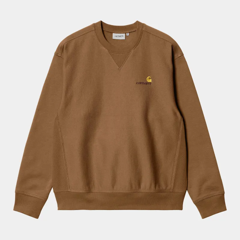 Carhartt WIP Mens American Script Sweat Top - Hamilton Brown sold by The Foot Factory