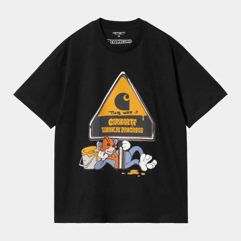 Carhartt WIP Mens Deadkebab Workin On It Short Sleeved Organic T-Shirt - Black sold by The Foot Factory