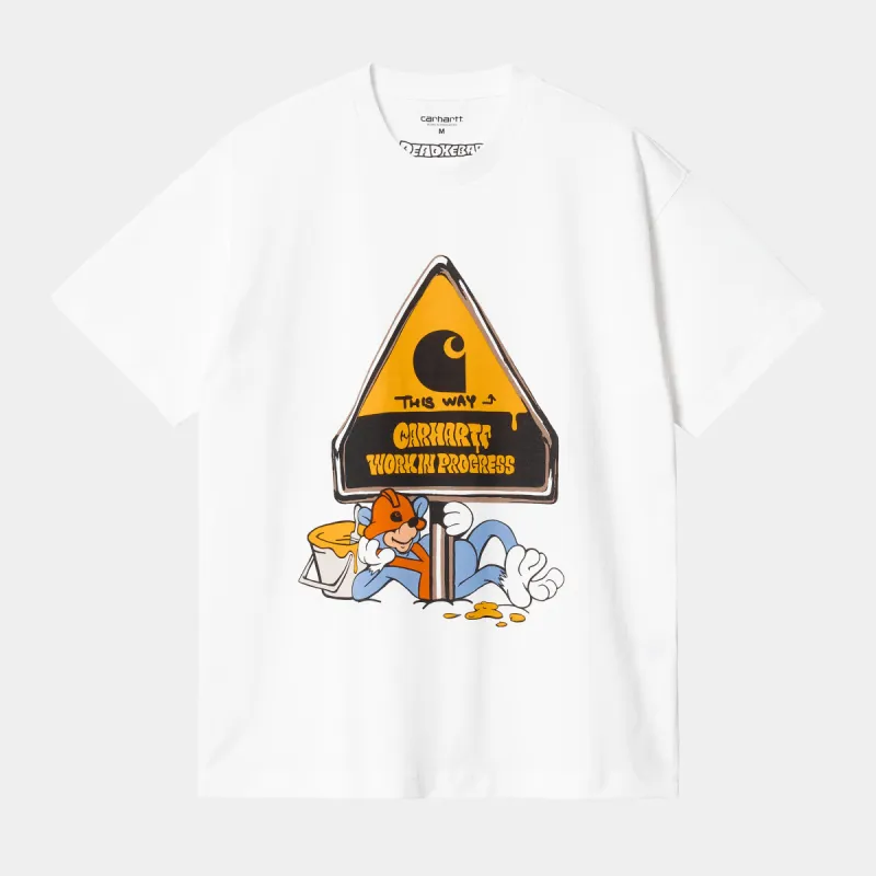 Carhartt WIP Mens Deadkebab Workin On It Short Sleeved Organic T-Shirt - White sold by The Foot Factory