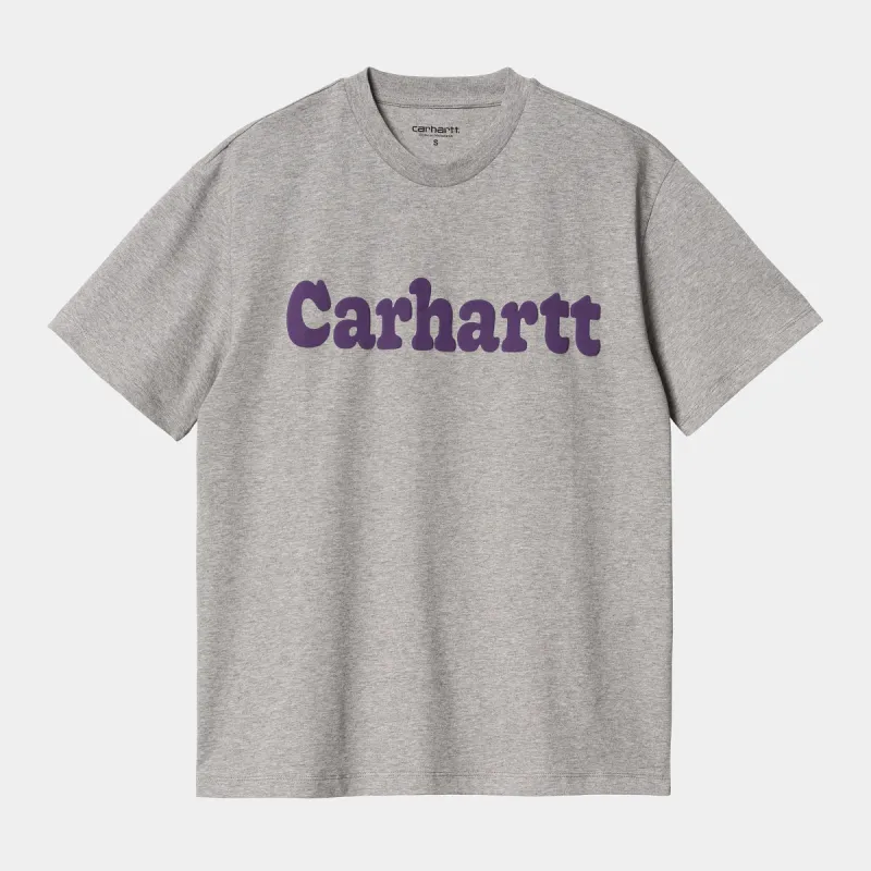 Carhartt WIP Womens Bubbles Short Sleeve Organic Cotton T-Shirt - Grey Heather / Cassis sold by The Foot Factory