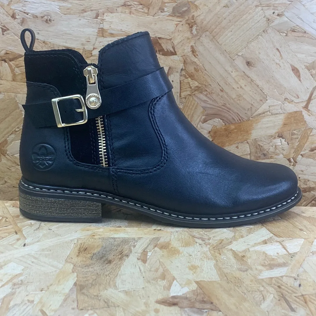 Rieker Womens Fleece Lined Leather Ankle Boot - Black sold by The Foot Factory