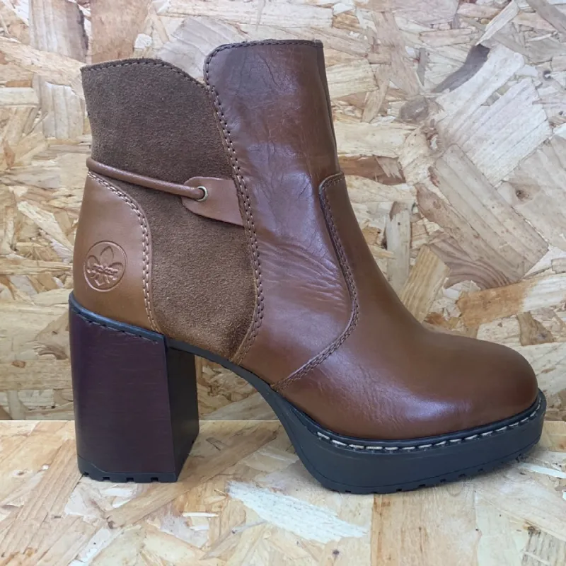 Rieker Womens Leather Fashion Ankle Boot - Brown sold by The Foot Factory