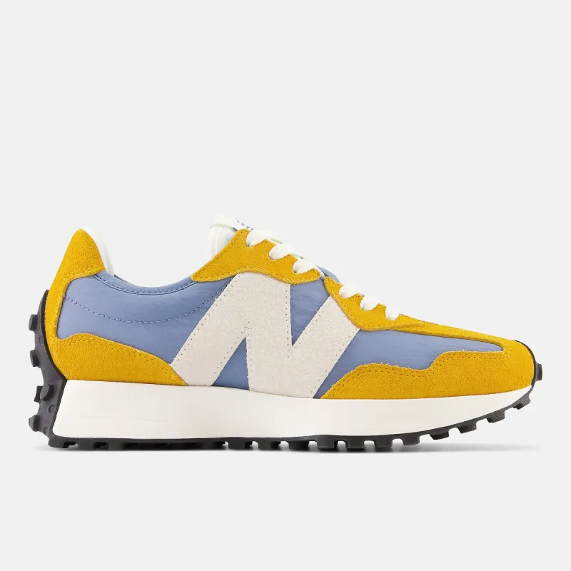 New Balance Womens 327 Fashion Trainers - Varsity Gold / Mercury Blue sold by The Foot Factory