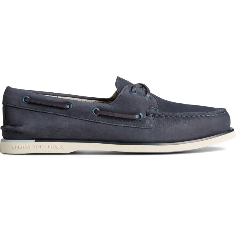 Sperry Mens Gold Authentic Original 2-Eye Nubuck Shoe Navy sold by The Foot Factory