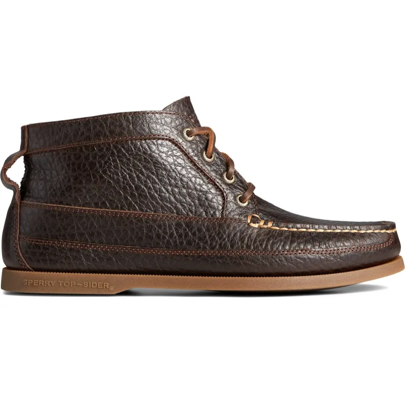 Sperry Mens Authentic Original Boat Chukka Tumbled Leather Boots - Dark Brown sold by The Foot Factory