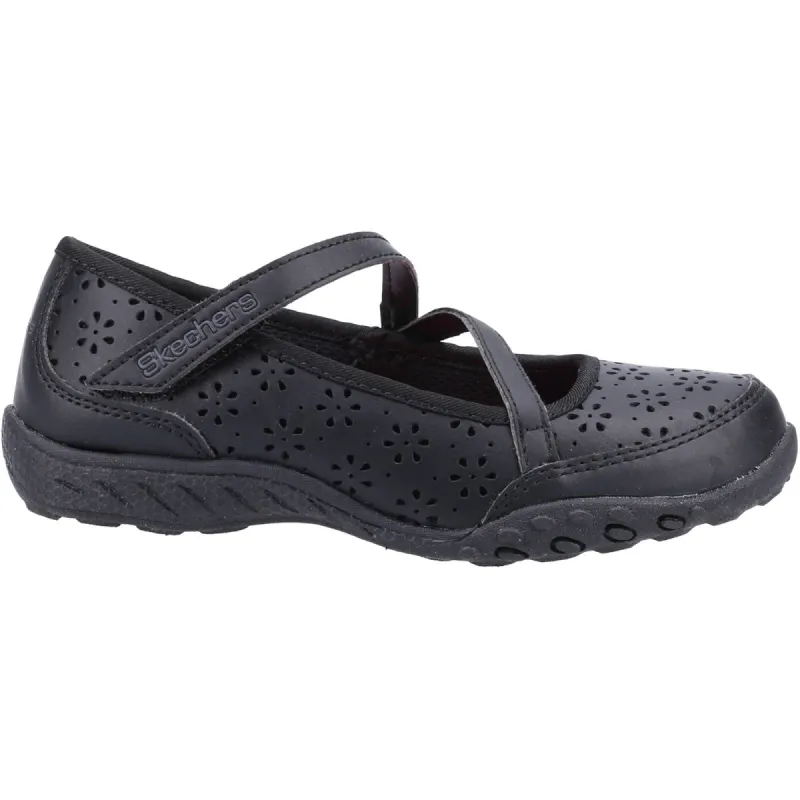 Skechers Girls Breathe-Easy Playground Poppies Leather School Shoes - Black sold by The Foot Factory