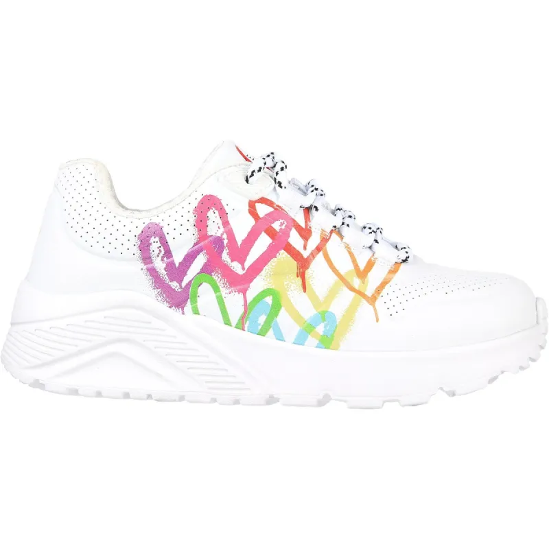 Skechers Girls Uno Lite Love Brights Trainers - White sold by The Foot Factory
