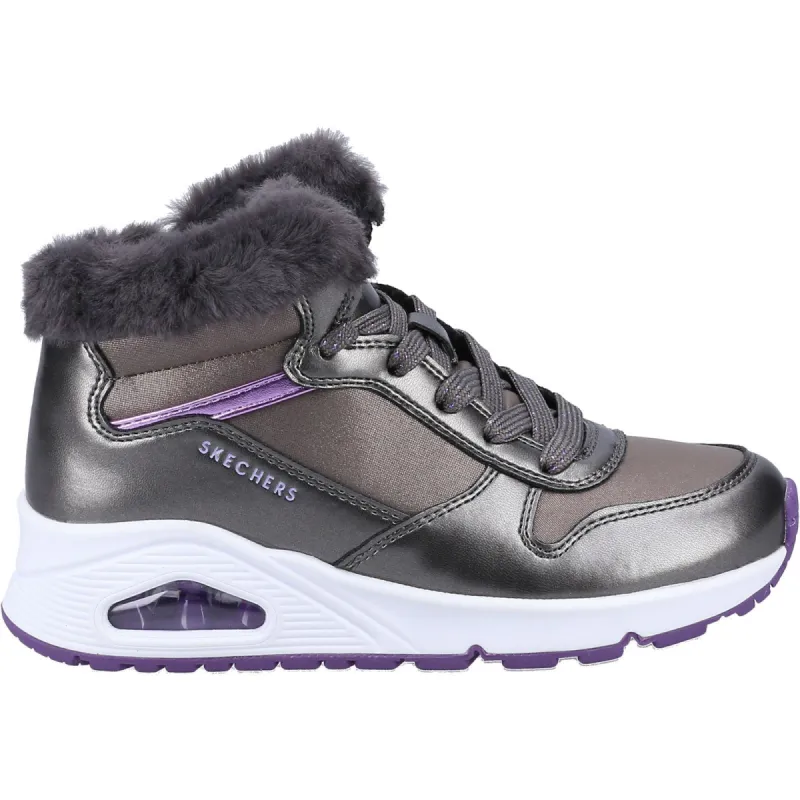 Skechers Girls Street Uno Cozy On Air Boot - Silver sold by The Foot Factory