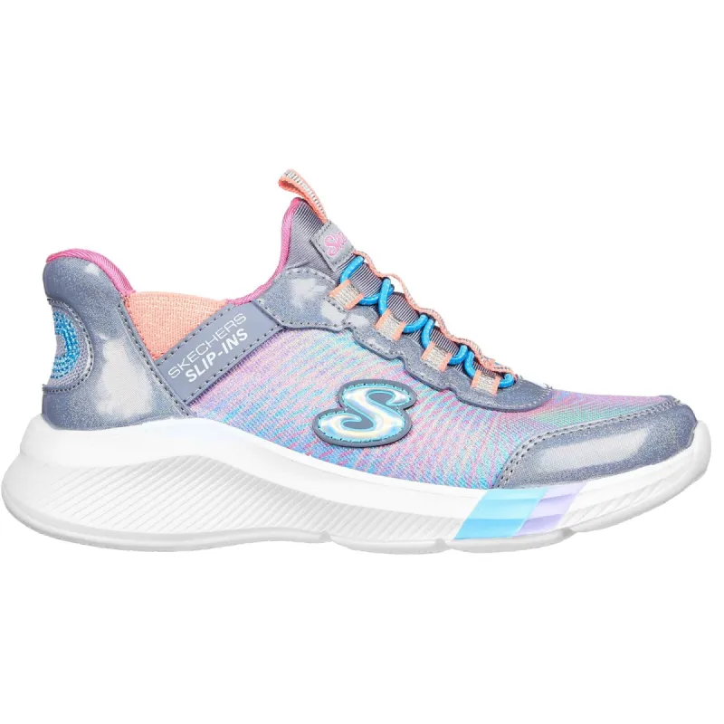 Skechers Girls Dreamy Lites Colorful Prism Slip On Trainers - Grey sold by The Foot Factory