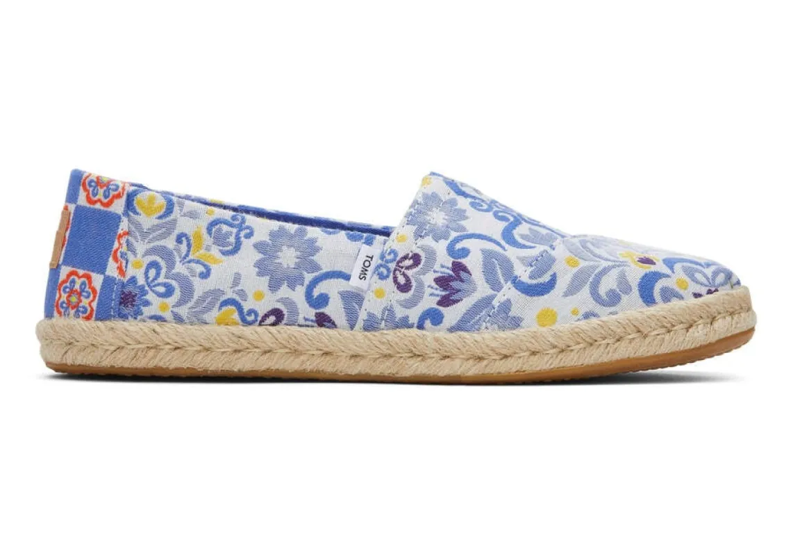 TOMS Womens Alpargata Rope Espadrille - Blue Mediterranean Tiles sold by The Foot Factory