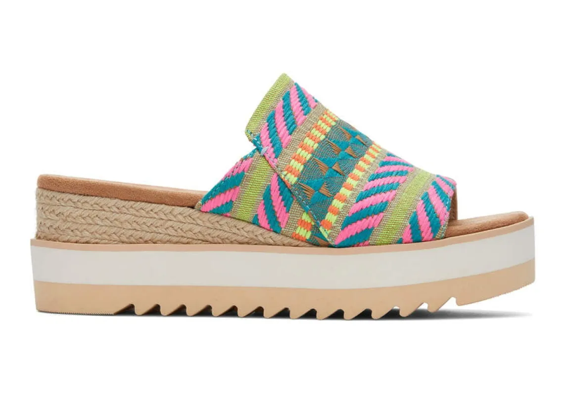 TOMS Womens Diana Mule Sandal - Neon Pink Global Jacquard sold by The Foot Factory
