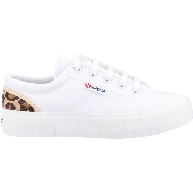 Superga Womens 2630 Stripe Pad Leopard Trainers - White sold by The Foot Factory