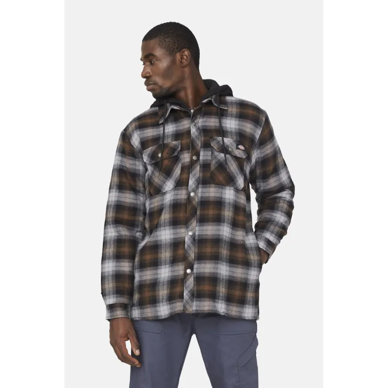 Dickies Mens Fleece Hood Flannel Shirt Jacket - Black sold by The Foot Factory