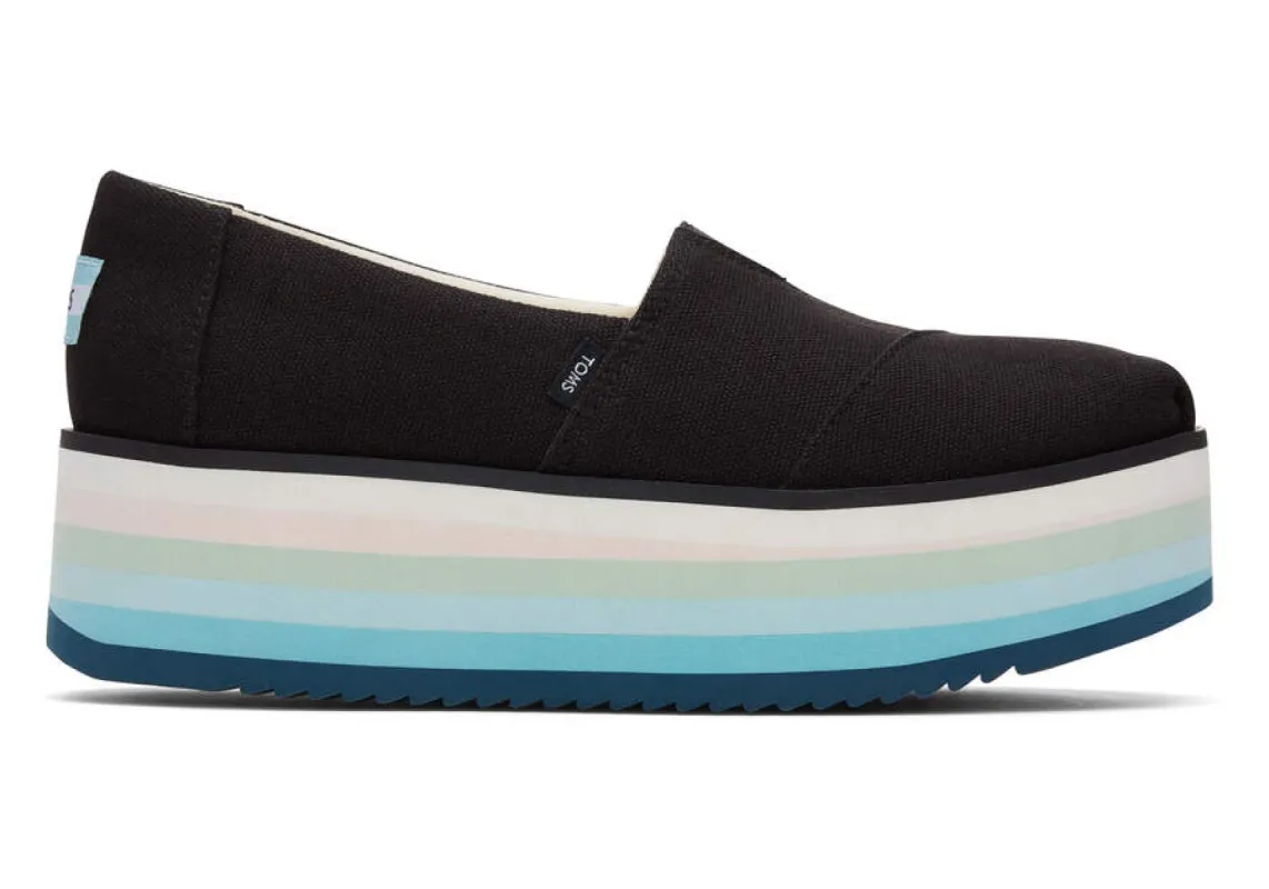 TOMS Womens Alpargata Platform Espadrille - Black sold by The Foot Factory