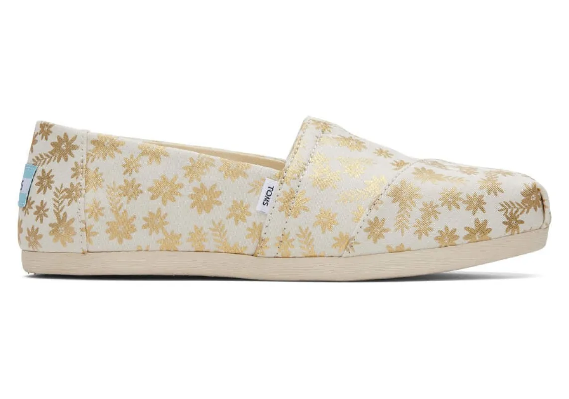 TOMS Womens Alpargata Floral Blooms Espadrille - Gold Foil sold by The Foot Factory
