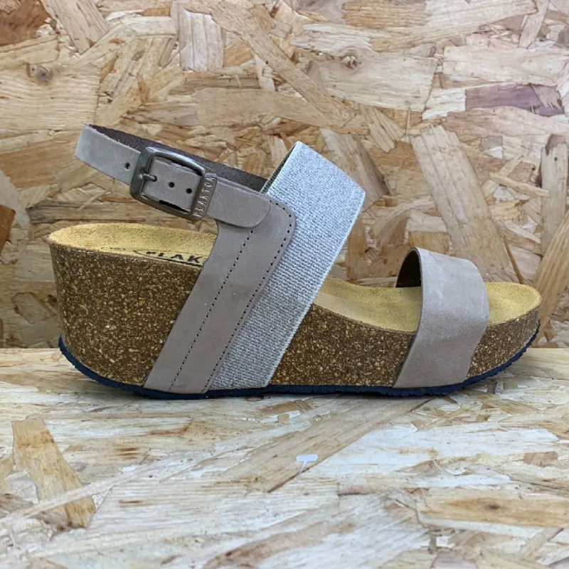 Plakton Womens Milan Hi Leather Wedge Sandal - Taupe sold by The Foot Factory