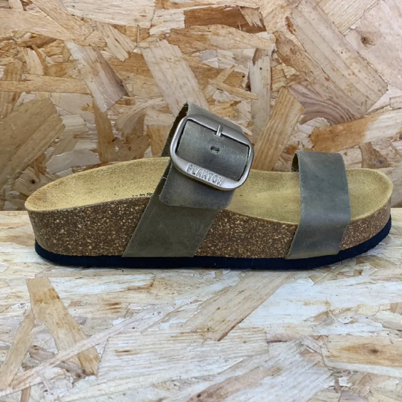 Plakton Womens Alicante Mid Apure Leather Sandal - Khaki sold by The Foot Factory