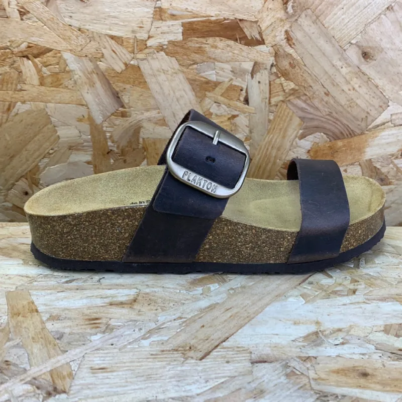 Plakton Womens Alicante Mid Apure Leather Sandal - Dark Brown sold by The Foot Factory
