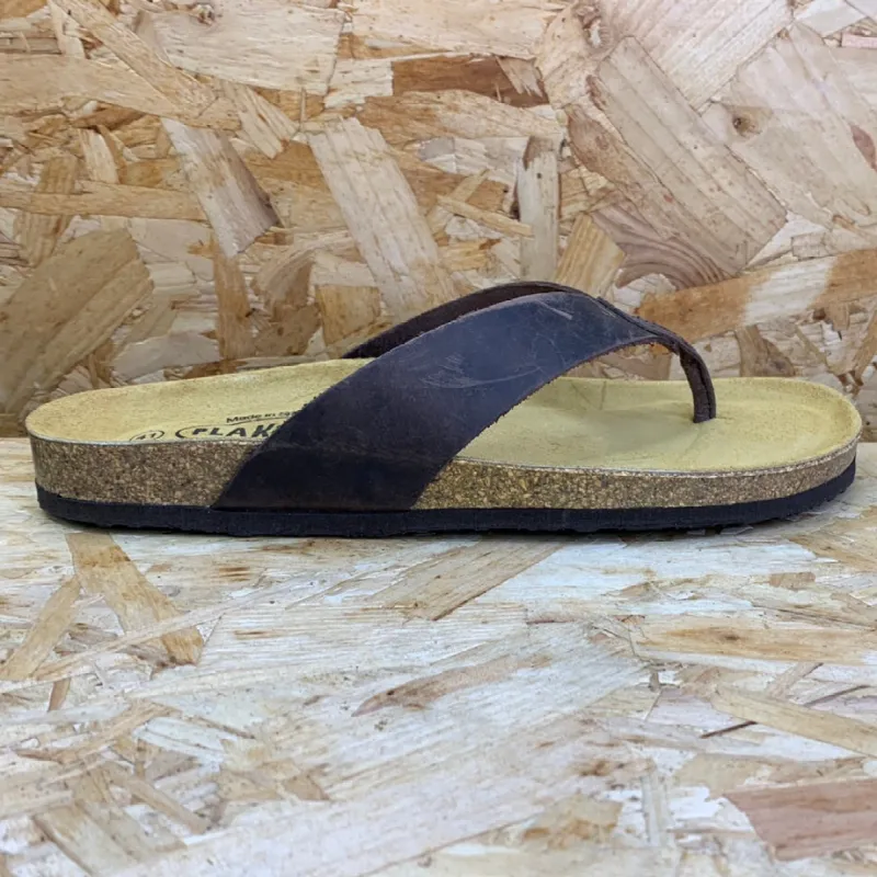 Plakton Mens Beach Boy Apure Leather Flip Flop - Dark Brown sold by The Foot Factory