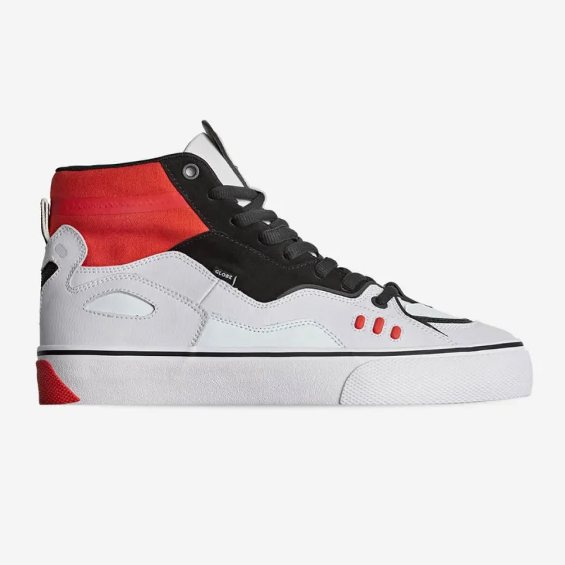 Globe Mens Dimension Suede High Top Trainers - White / Black / Red sold by The Foot Factory