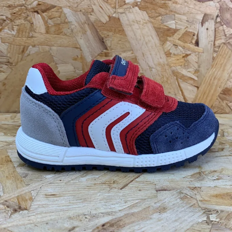 Geox Infant Alben Suede Trainer - Red / Navy sold by The Foot Factory