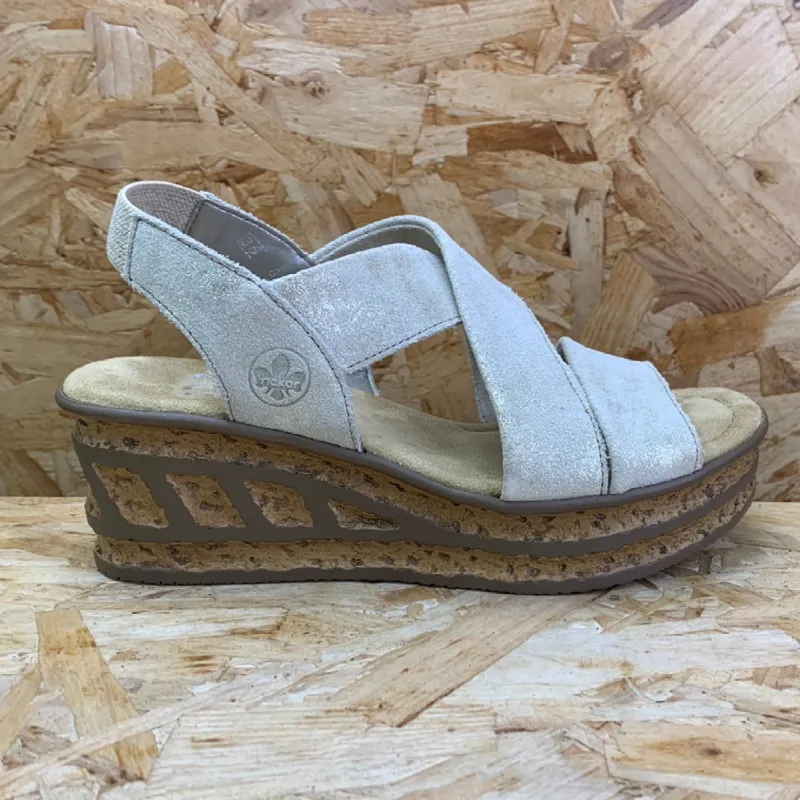 Rieker Womens Fashion Wedge Sandal - Beige sold by The Foot Factory