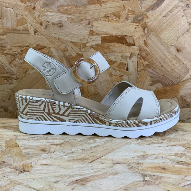 Rieker Womens Fashion Wedge Sandal - Beige sold by The Foot Factory