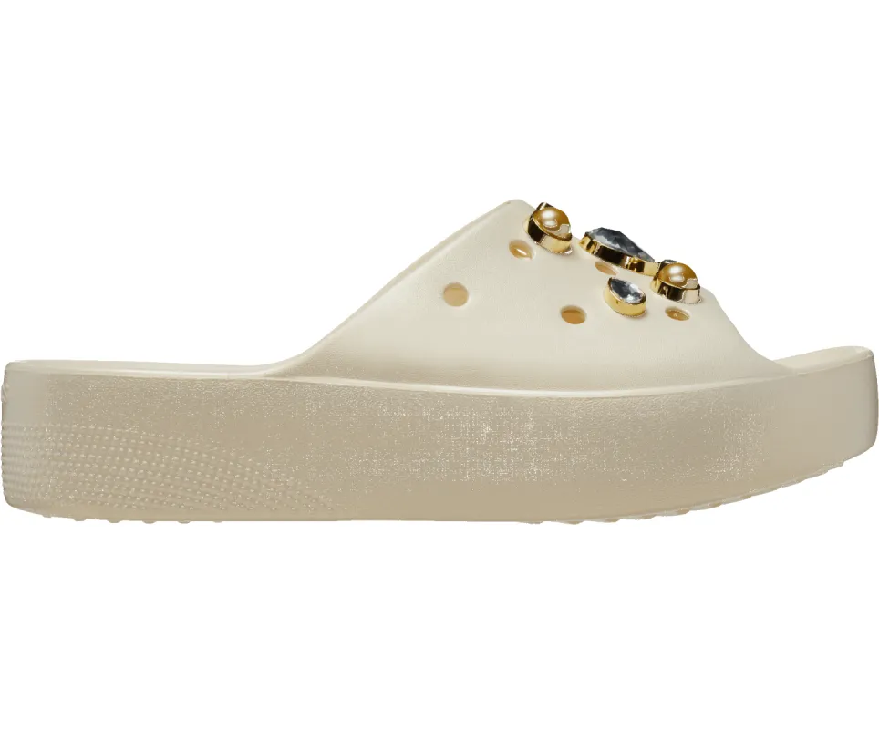 Crocs Unisex Classic Platform Crystals Pearls Slide - Vanilla sold by The Foot Factory