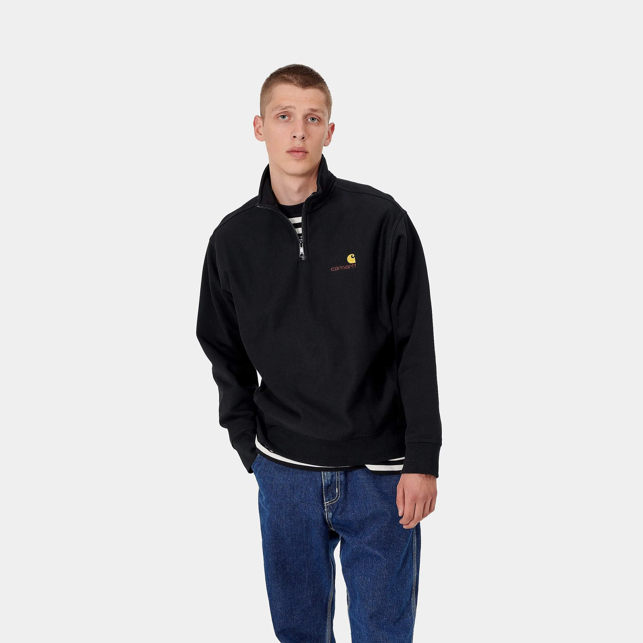 Carhartt WIP Mens Half Zip American Script Sweat Top - Black sold by The Foot Factory product image thumbnail 3