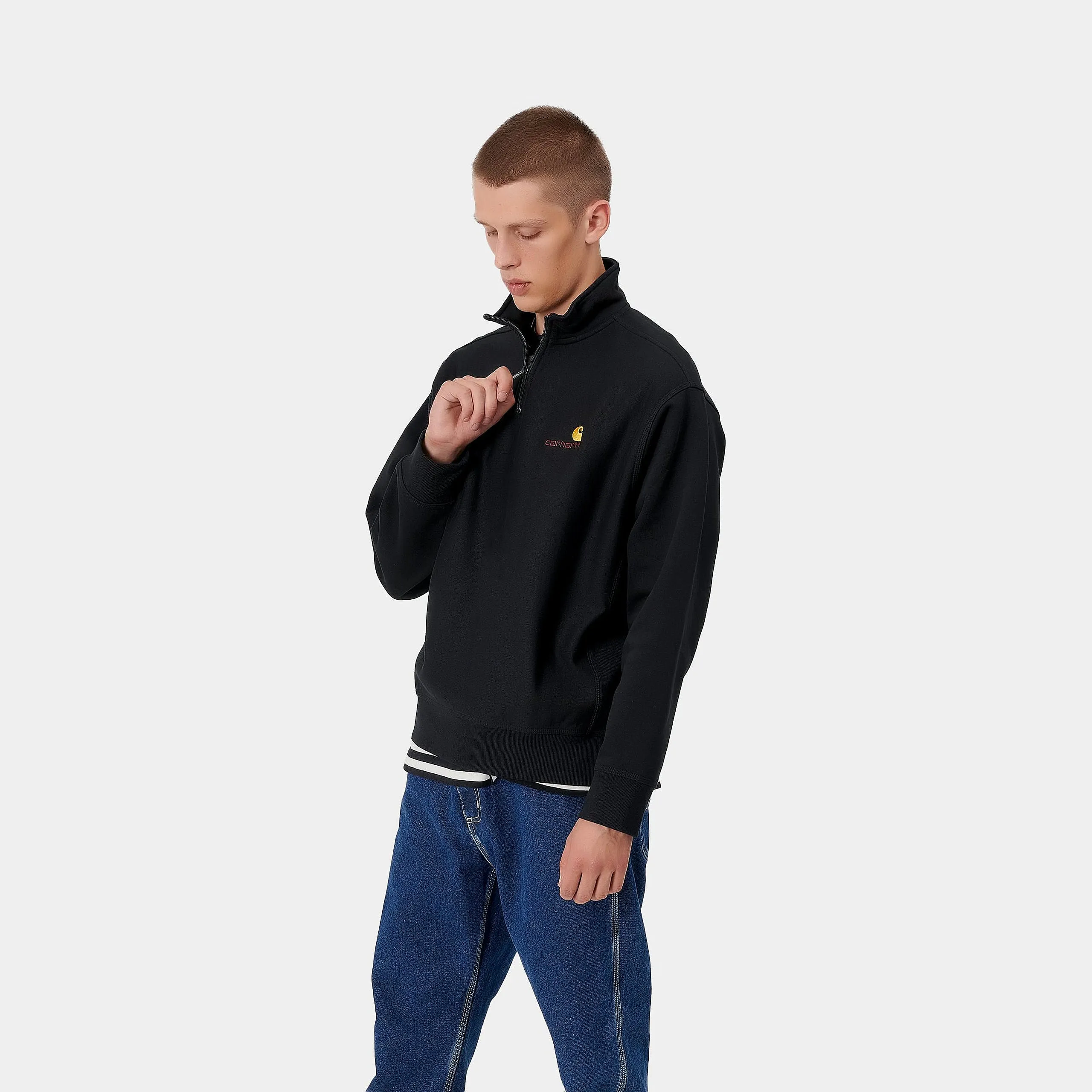 Carhartt WIP Mens Half Zip American Script Sweat Top - Black sold by The Foot Factory product image thumbnail 5