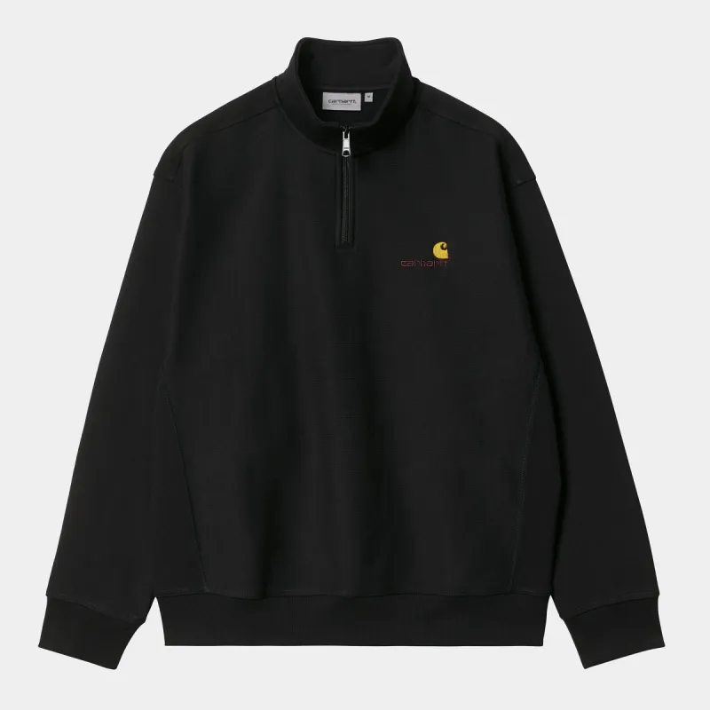 Carhartt WIP Mens Half Zip American Script Sweat Top - Black sold by The Foot Factory