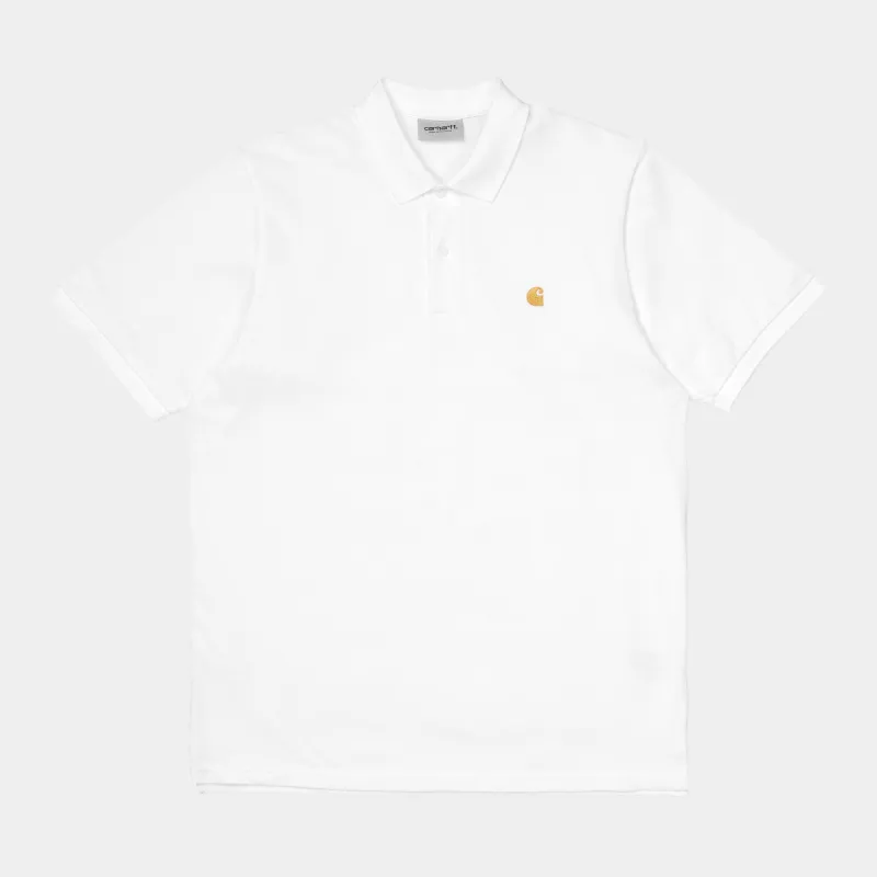 Carhartt WIP Mens Chase Pique Short Sleeve Polo Shirt - White sold by The Foot Factory