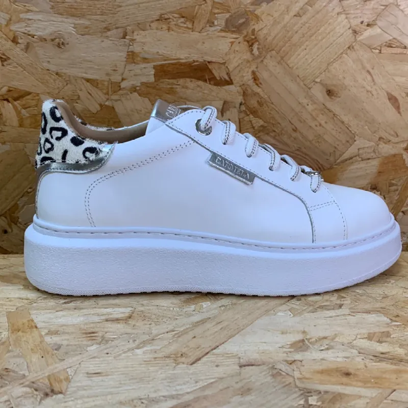 Carmela Womens Leather Fashion Trainers - White / Silver sold by The Foot Factory