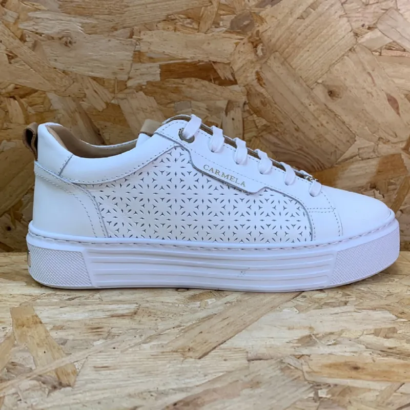 Carmela Womens Leather Fashion Trainers - White sold by The Foot Factory