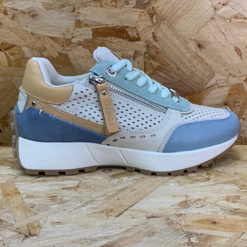 Carmela Womens Leather Fashion Trainers - Jeans Blue sold by The Foot Factory