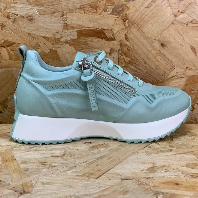 Carmela Womens Leather Fashion Trainers - Aqua Blue sold by The Foot Factory