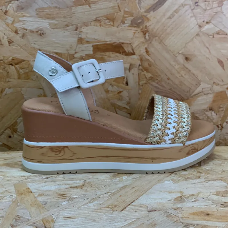 Carmela Womens Leather Wedge Sandal - Beige sold by The Foot Factory
