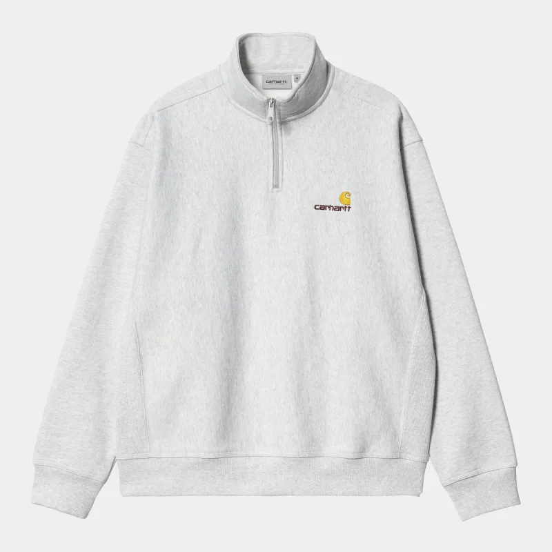 Carhartt WIP Mens Half Zip American Script Sweat Top - Ash Heather sold by The Foot Factory