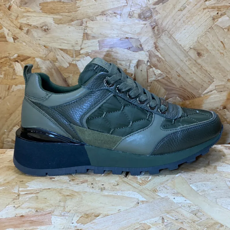 Carmela Womens Leather Fashion Trainers - Khaki sold by The Foot Factory