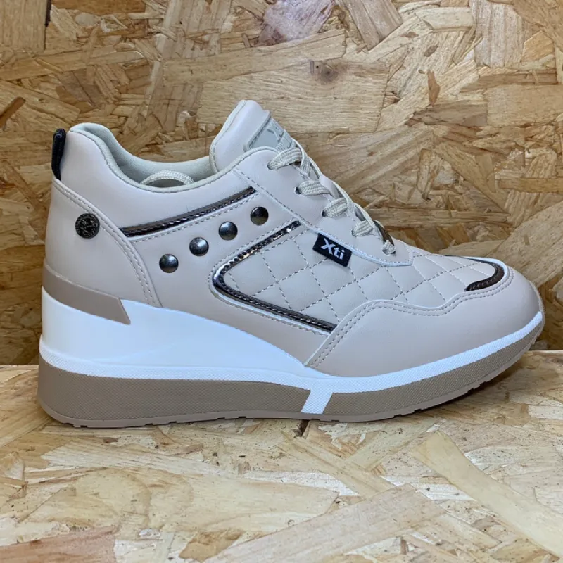 Xti Womens Fashion Wedged Heel Trainers - Beige sold by The Foot Factory
