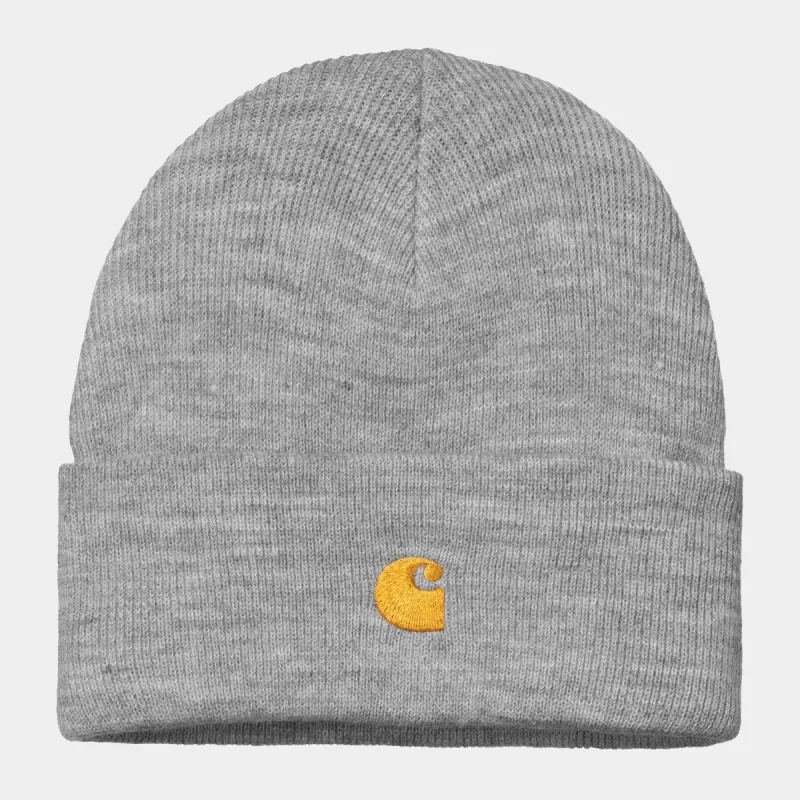 Carhartt WIP Unisex Chase Beanie - Grey Heather / Gold sold by The Foot Factory