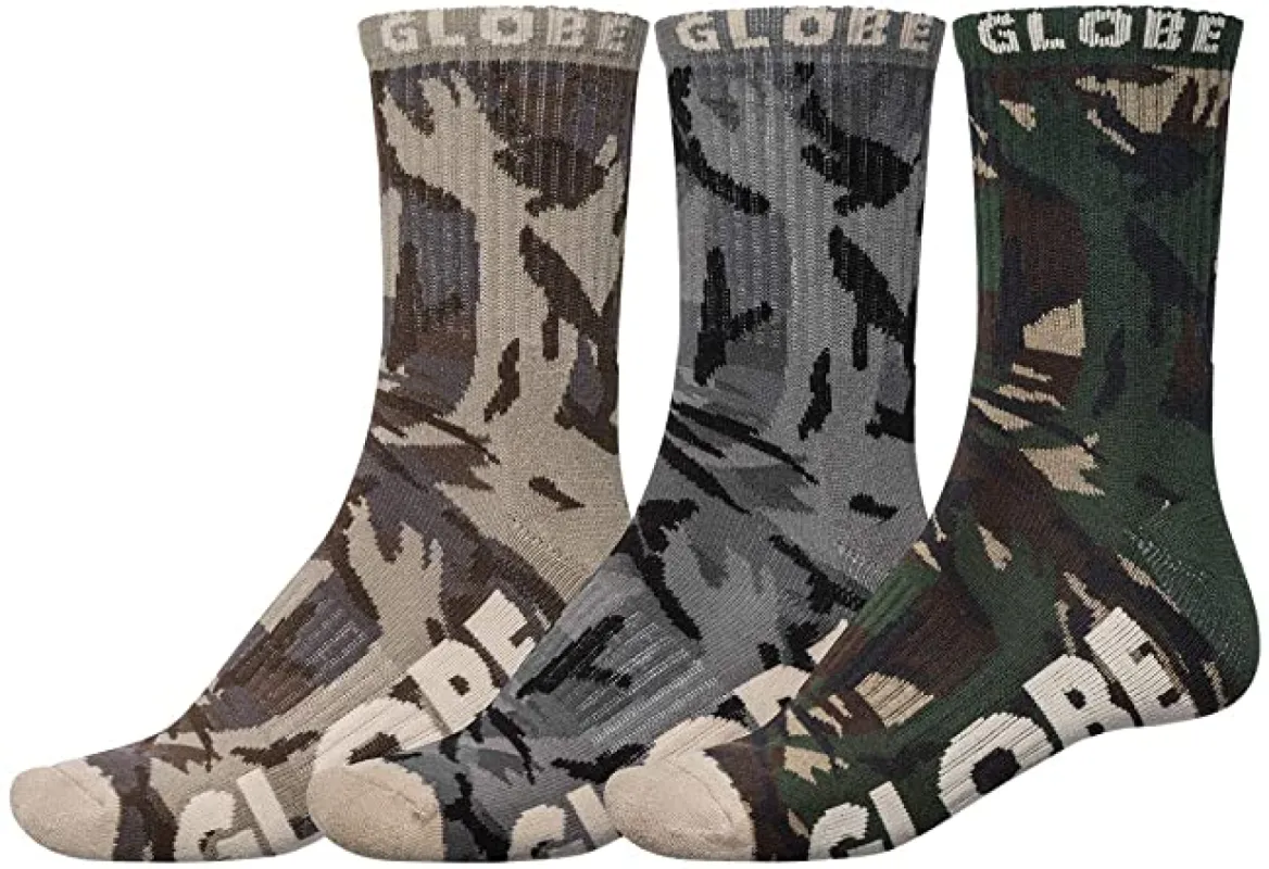 Globe Mens Eco Camo Crew Socks (3 Pack) sold by The Foot Factory