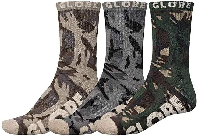Globe Mens Eco Camo Crew Socks (3 Pack) sold by The Foot Factory