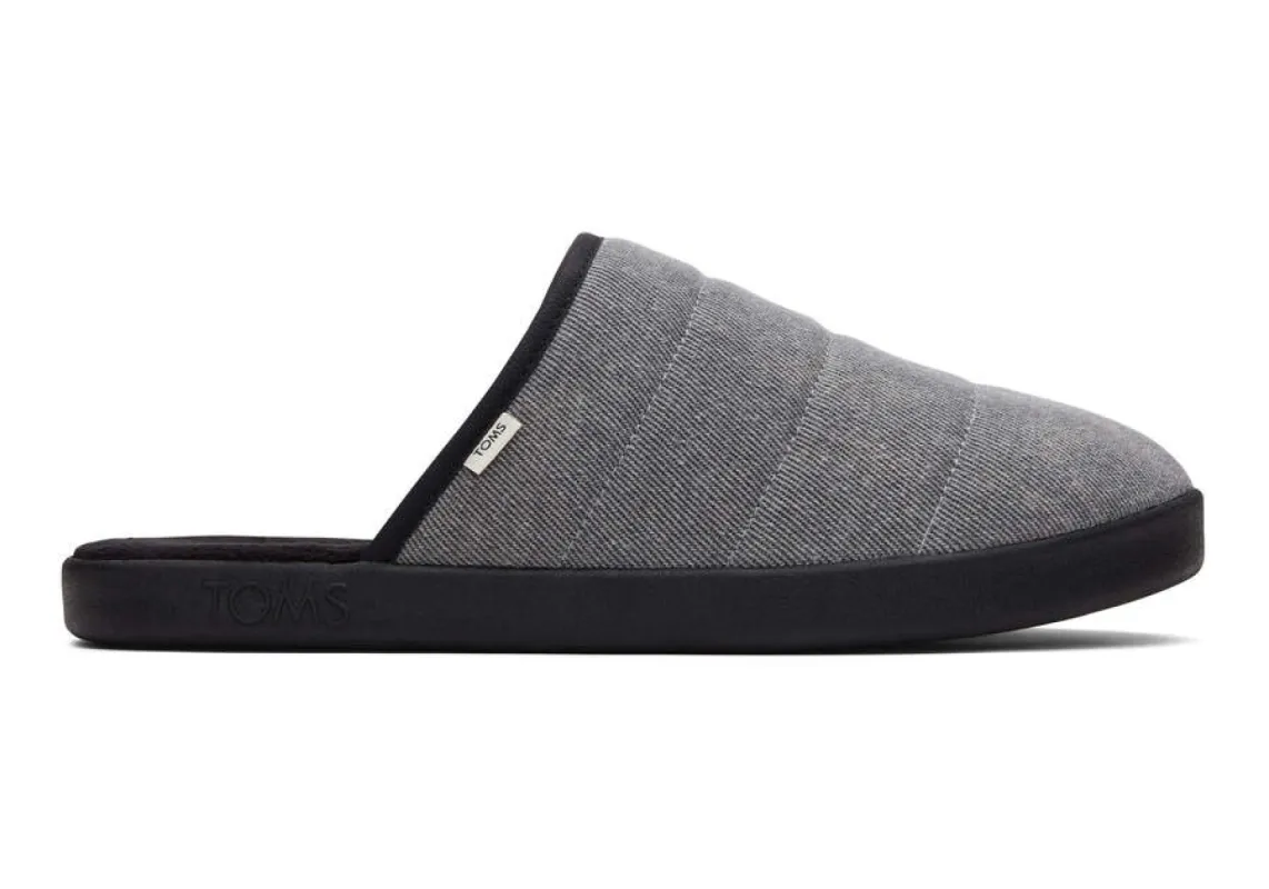 TOMS Mens Harbor Distressed Twill Quilted Slipper - Black sold by The Foot Factory