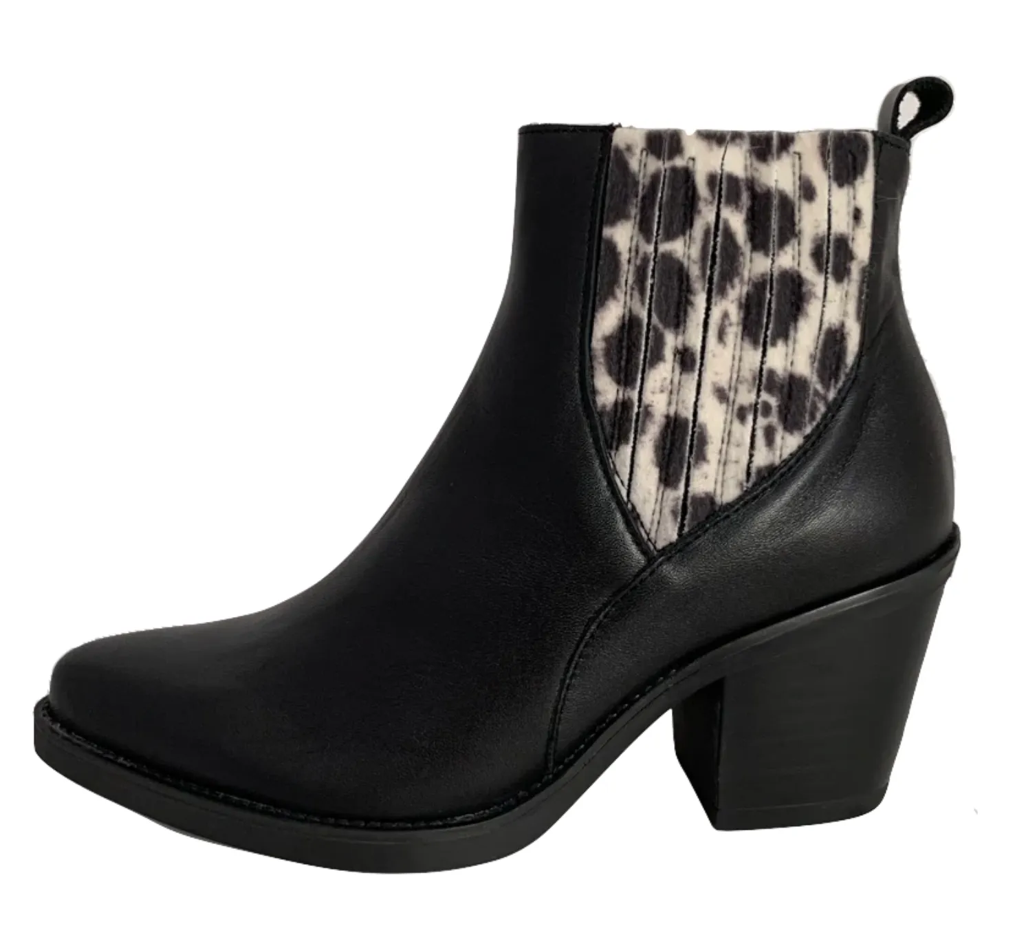 Patricia Miller Womens Animal Print Block Heel Ankle Boot - Black sold by The Foot Factory
