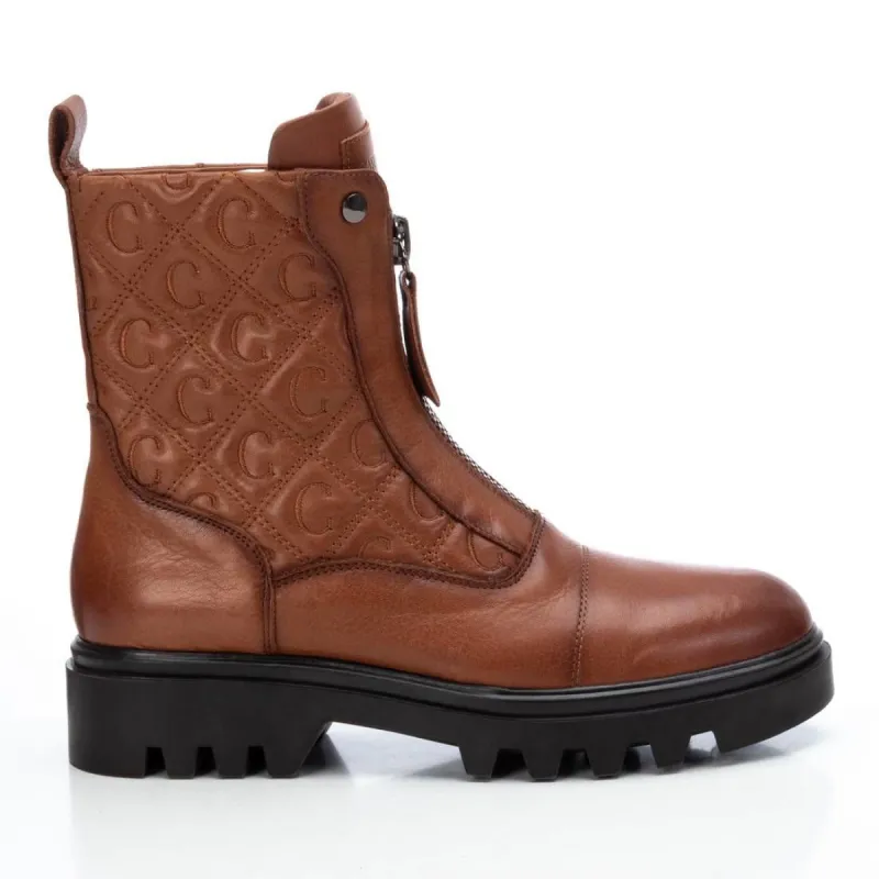 Carmela Womens Leather Monogram Fashion Boot - Camel sold by The Foot Factory