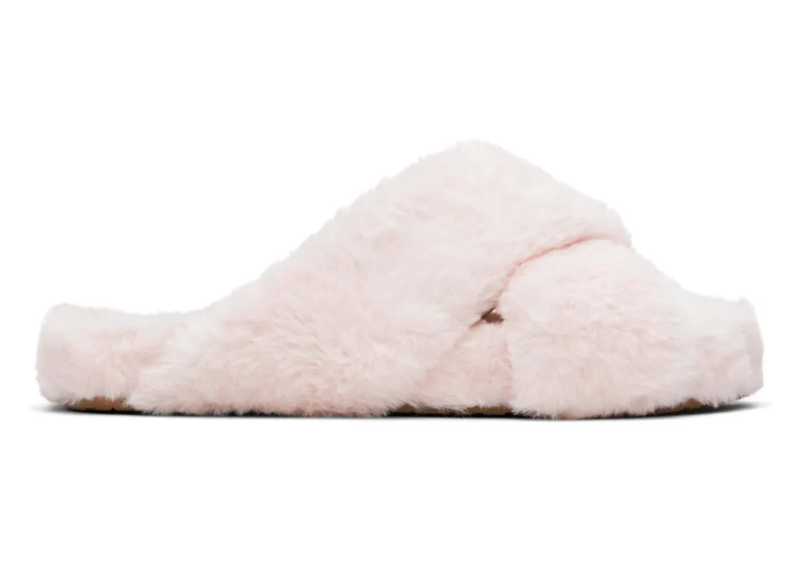 TOMS Womens Susie Faux Fur Vegan Slippers - Pink sold by The Foot Factory