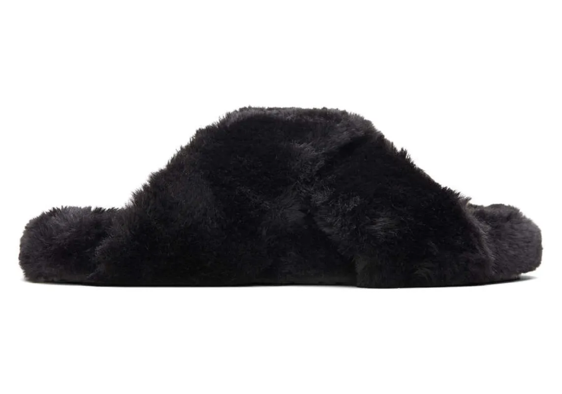 TOMS Womens Susie Faux Fur Vegan Slippers - Black sold by The Foot Factory